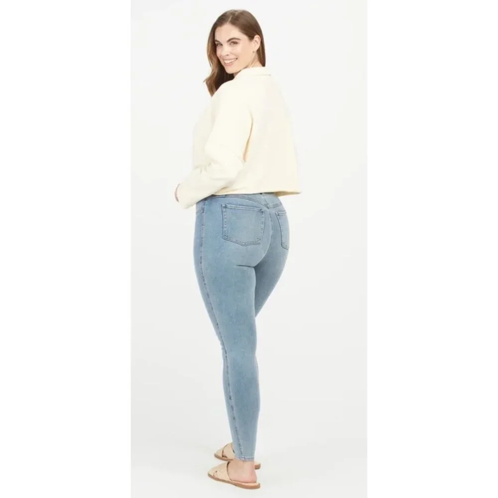 Spanx Pull On Jeans Womens Large Light Wash Vintage High Rise Skinny Stretch - Picture 2 of 14